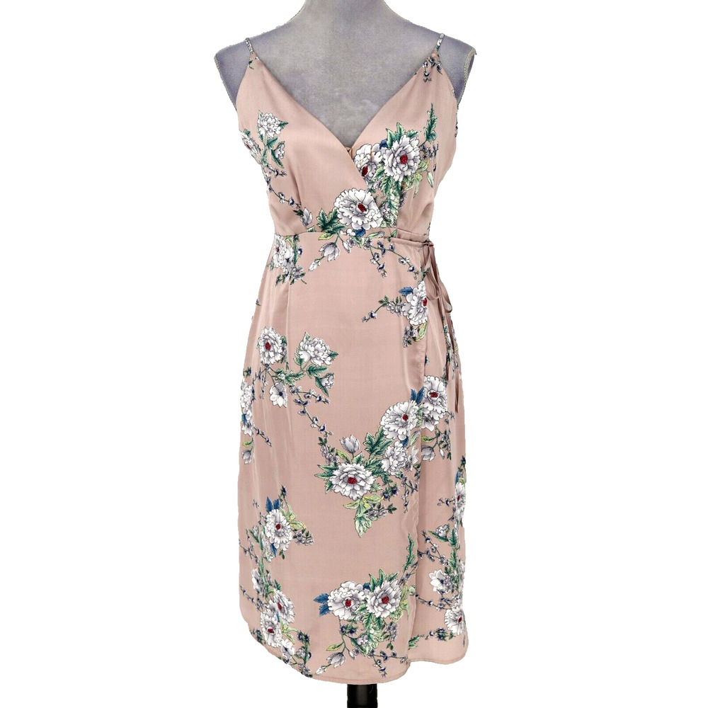 Astr the Label Dress Womens Small Beige White Floral Wrap Spaghetti Straps Party